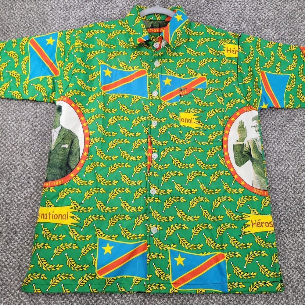 Super-Vecoo Mamadou Ndala DRC Congo Heros National Button Up Shirt Green Mens L